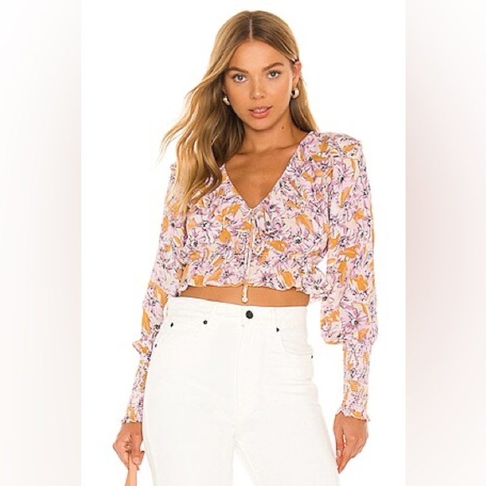 Tularosa | Cleo Boho Floral V Neck Cropped Blouse